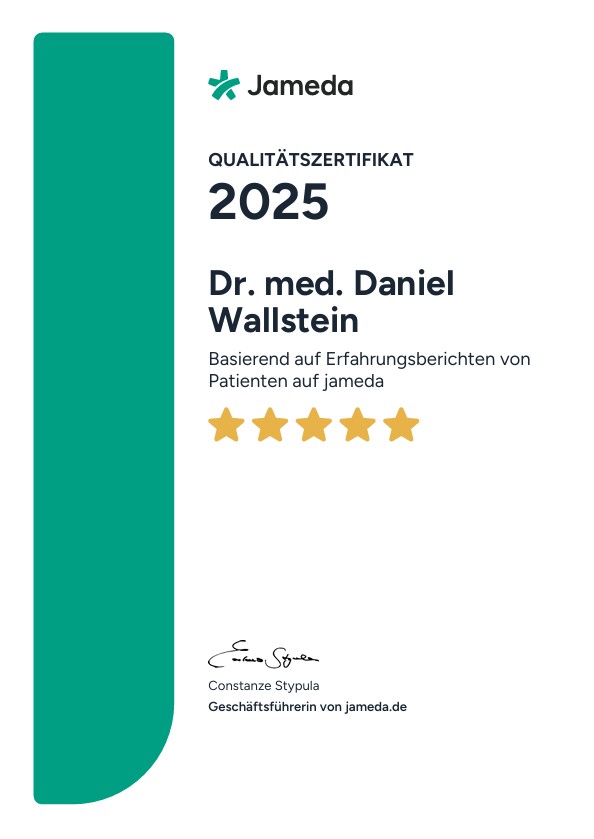 Qualitätszertifikat von Jameda 2025 für Dr. Daniel Wallstein